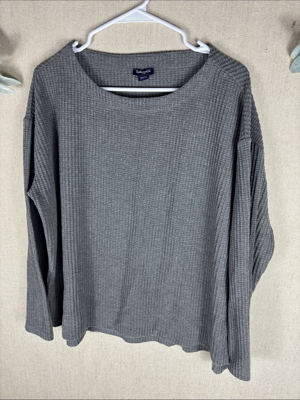 Splendid > Gray Soft Waffle Knit Long Sleeve Top Large - Picture 5 of 6